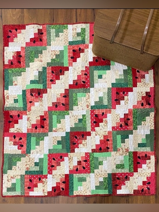 Handmade Other - Watermelon Summer Picnic Log Cabin Handmade Quilt